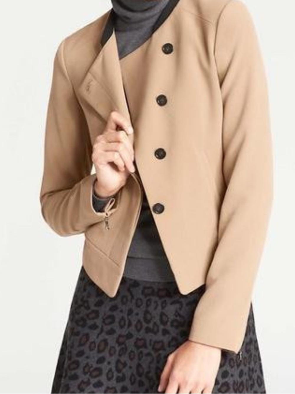 Ann Taylor Petite Camel Asymmetrical Blazer